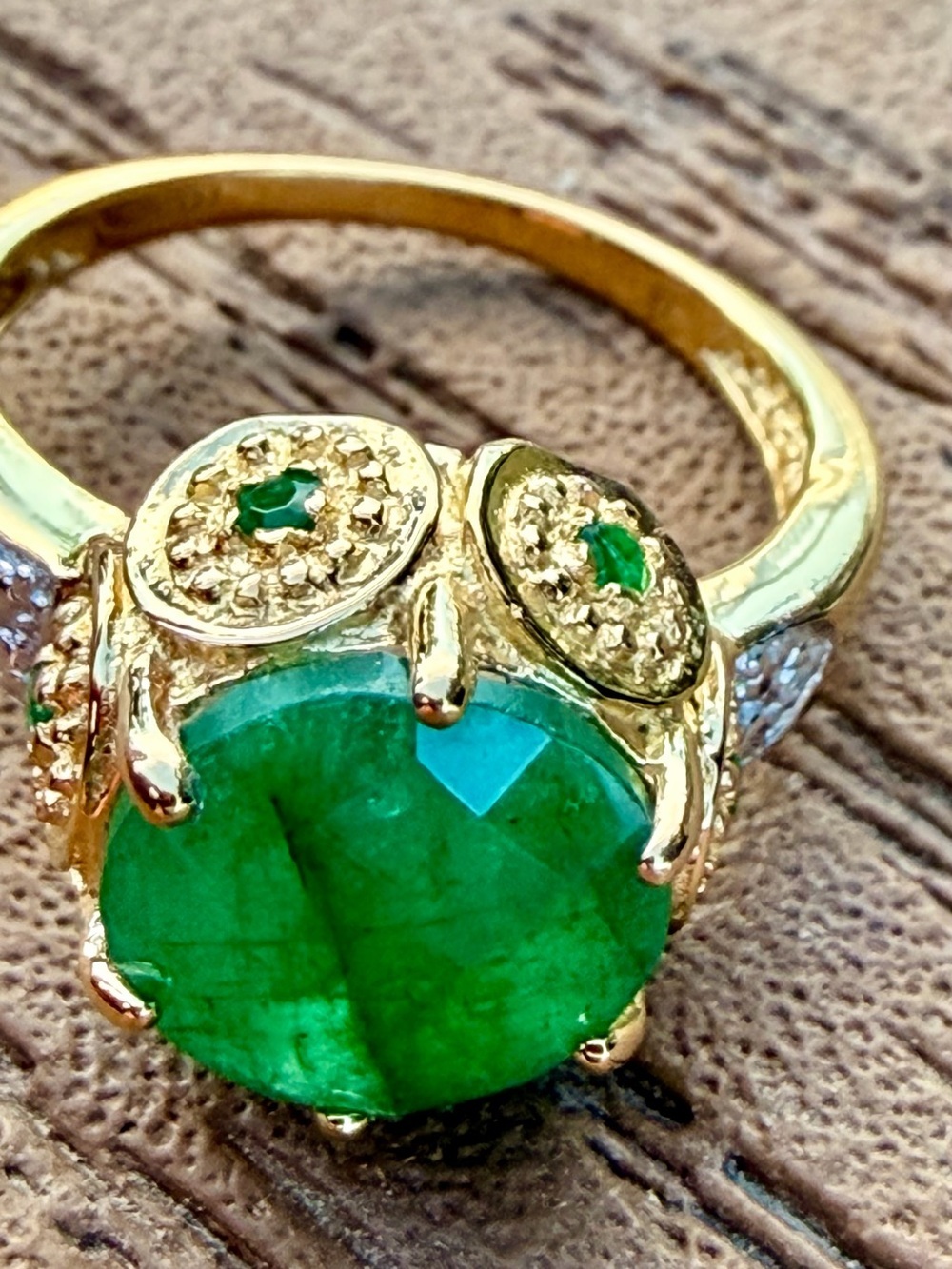 14K Yellow Gold Over Sterling Silver 3.22 CTW AAA Emerald & Diamond Ring Size 7 - Picture 4 of 14